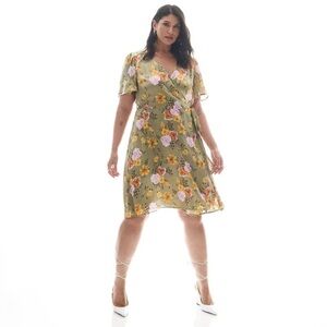 Addition Elle Floral Flutter-Sleeve Wrap Dress Size 3x